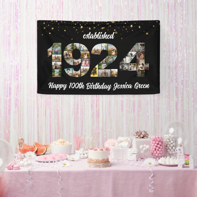 100th Birthday Photo Collage Established 1924 Banner (Party)