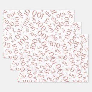 100th Birthday Pink and White Number Pattern 100 Wrapping Paper Sheet