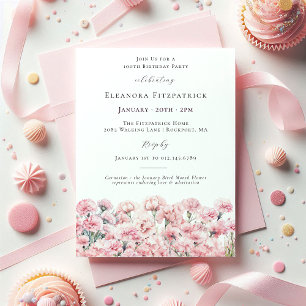 100th Birthday Pink Carnation January Birth Flower Invitation