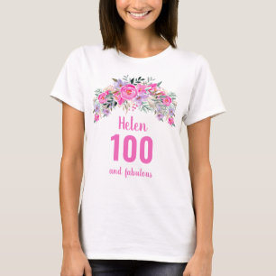 100th birthday pink floral name T-Shirt