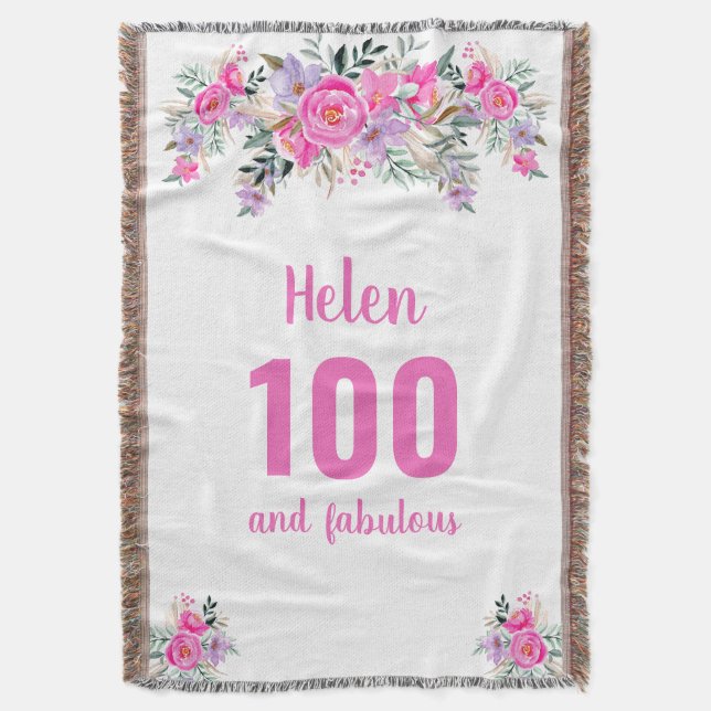 100th birthday pink floral  throw blanket (Front Vertical)