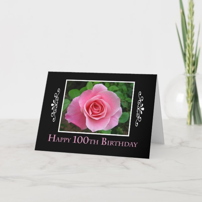 100th Birthday Pink Rose Card (Front)