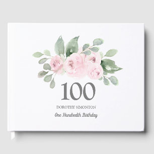 100th Birthday Pink Rose Floral Guest Book