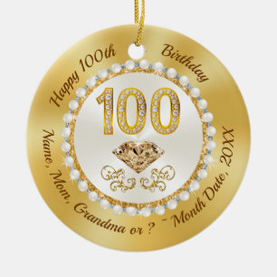 100th Birthday Presents for Her, 100th Birthday Ceramic Ornament