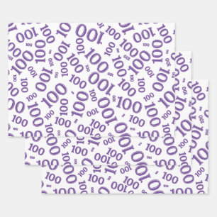 100th Birthday  Purple Number Pattern 100 Wrapping Wrapping Paper Sheet