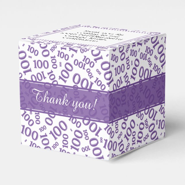 100th Birthday Purple/White Random Number Pattern Favour Box (Front Side)