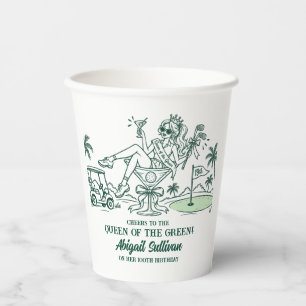 100th Birthday Queen of the Green Funny Golf Paper Cups