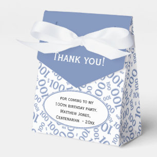 100th Birthday Random Number Pattern Blue/White Favour Box