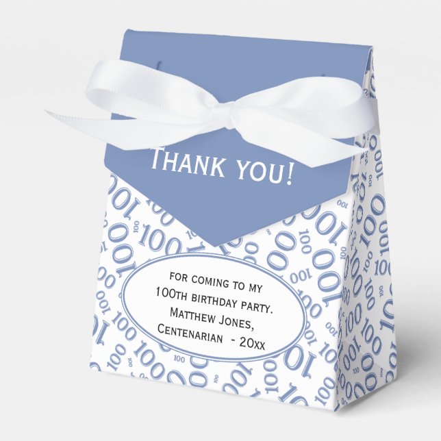 100th Birthday Random Number Pattern Blue/White Favour Box (Front Side)