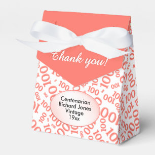 100th Birthday Random Number Pattern Coral/White Favour Box