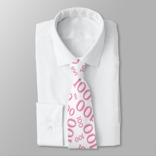 100th Birthday Random Number Pattern Pink Tie (Tied)
