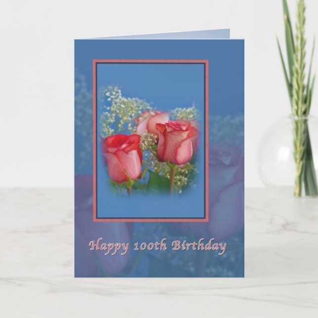 100th Birthday, Religious, Red Roses Card (Front)