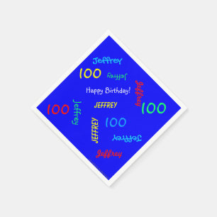 100th Birthday Repeating Names Royal Blue Paper Napkin