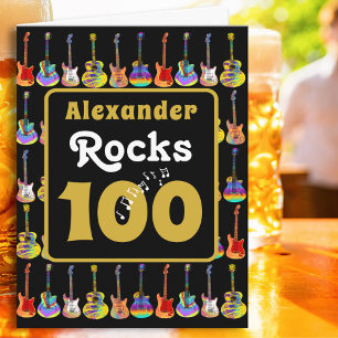 100th birthday Retro Groovy Guitar Personalised Card