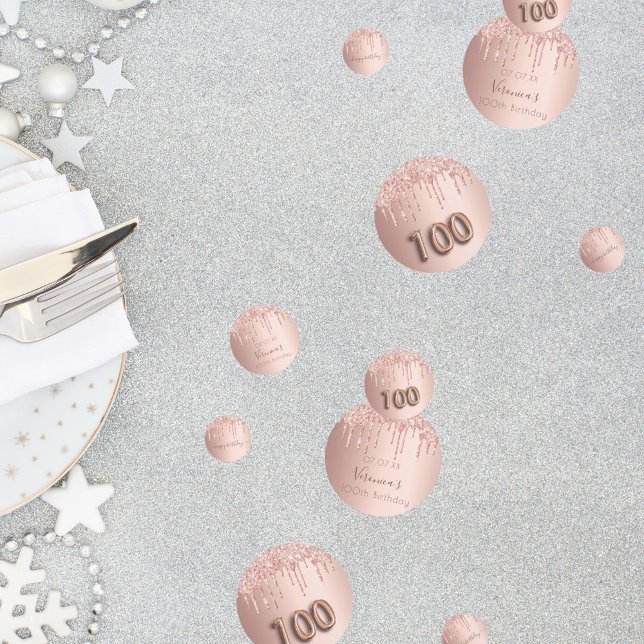 100th birthday rose gold glitter pink monogram confetti (Creator Uploaded)