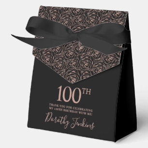100th Birthday Rose Gold Glitter Roses Thank You Favour Box