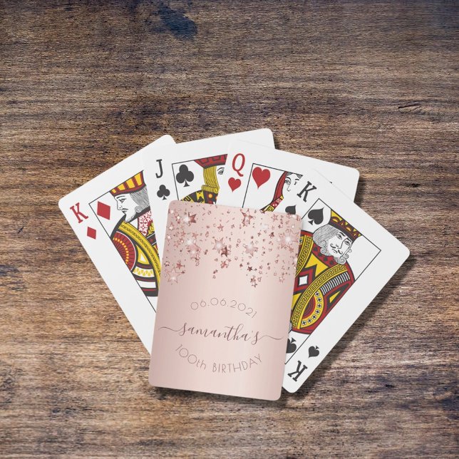 100th birthday rose gold glittery stars glamourous playing cards (Creator Uploaded)