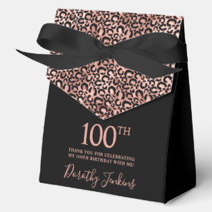 100th Birthday Rose Gold Leopard Print Thank You Favour Box