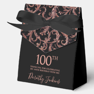 100th Birthday Rose Gold Swirls Thank You Favour Box