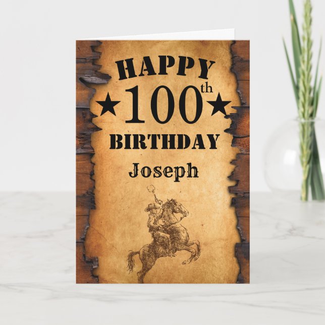100th Birthday Rustic Country Western Cowboy Horse Card (Front)
