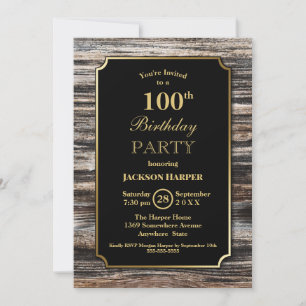 100th Birthday Rustic Wood Party Invitation