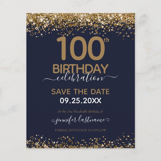 100th Birthday Save the Date Budget Invitation (Front)