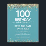 100th Birthday Save the Date Budget Invitation<br><div class="desc">Elegant Faux gold glitter with shimmering confetti highlights on the top and bottom border. All text is adjustable and easy to change for your own party needs. Great elegant 100th birthday template design.</div>