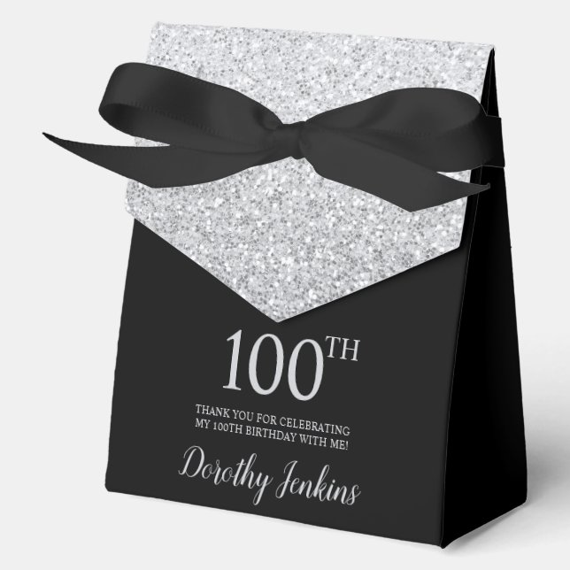 100th Birthday Silver Glitter Thank You Favour Box (Front)