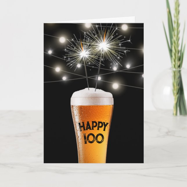 100th Birthday Sparkler In Beer Glass   Card (Front)