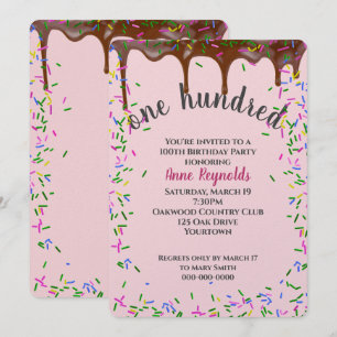 100th Birthday Sprinkles on Chocolate Icing Invitation