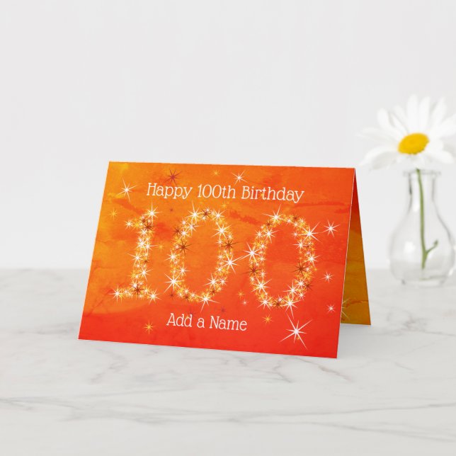 100th Birthday - Star Numbers - Red/Orange Age 100 Card (Small Plant)