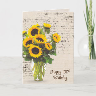 100th Birthday Sunflower Bouquet On Brick Card