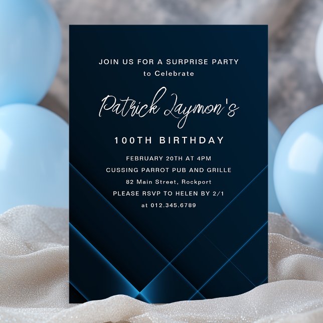 100th Birthday Surprise Party Dark Blue Geometric Invitation (Creator Uploaded)