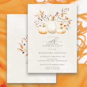 100th Birthday Surprise Party White Pumpkin Fall Invitation
