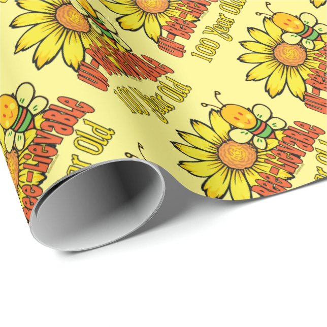 100th Birthday - Unbelievable at 100 Years Old Wrapping Paper (Roll Corner)