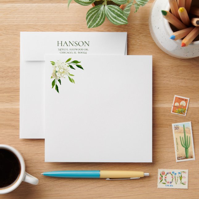100th Birthday White Hydrangea Square Envelope (Desk)