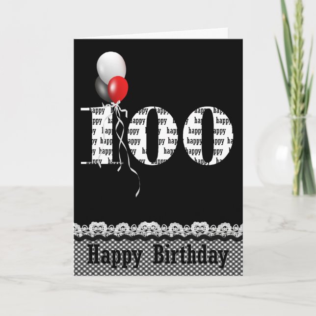 100th Birthday with balloon bouquet on black Card (Front)
