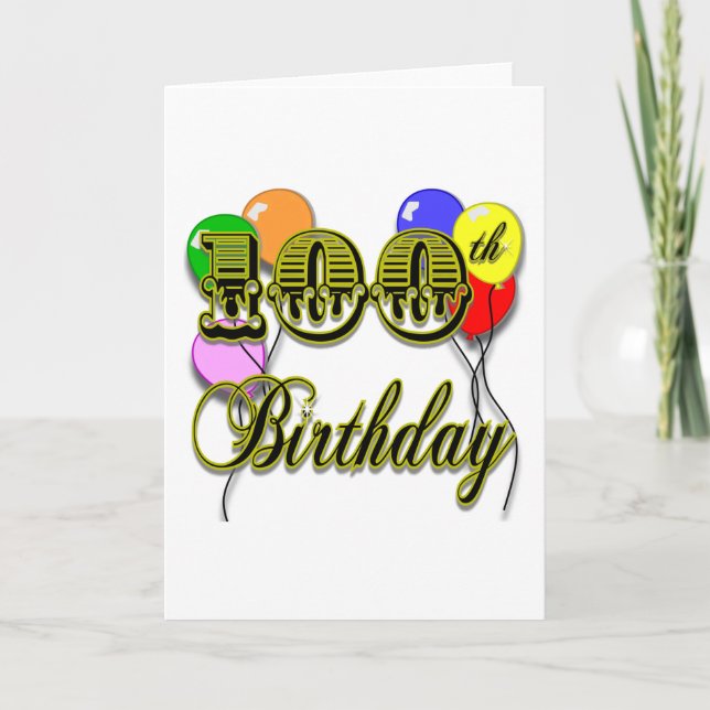 100th Birthday with Balloons Card (Front)