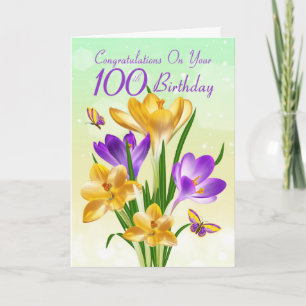 100th Birthday Yellow And Purple Crocus Card