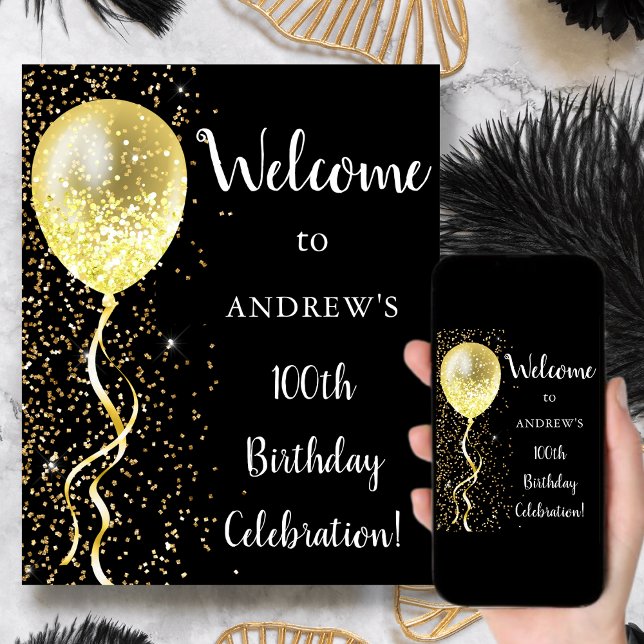 100th | Black & Gold Glitter Birthday Welcome Poster (Creator Uploaded)