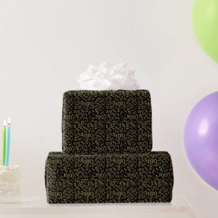 100th Black/Gold Random Number Pattern Small Wrapping Paper