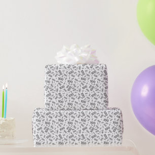 100th Black/White Random Number Pattern Small Wrapping Paper