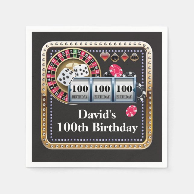 100th Casino Poker Playing Card Birthday Napkins (Front)