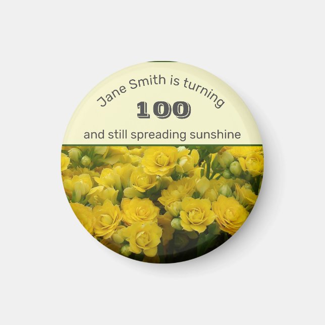 100th Celebration Milestone Yellow Floral Birthday Magnet (Front)