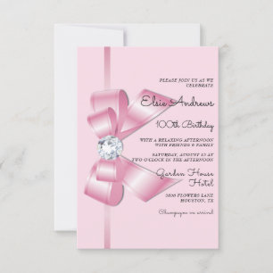 100th Centenarian Jewel Bow & Ribbon Birthday Invitation