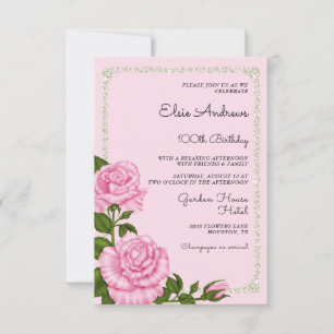 100th Centenarian Roses Birthday Invitation