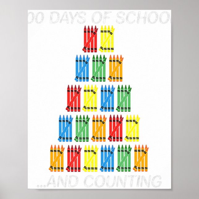 100th Day 100 Days of School Crayon Hash Marks Tea Poster (Front)