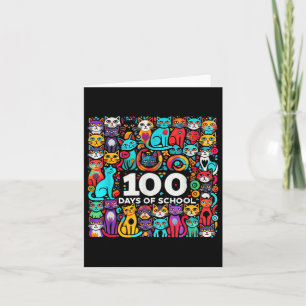 100th Day Cat Easy 100 Days Of School Tee Teacher Card
