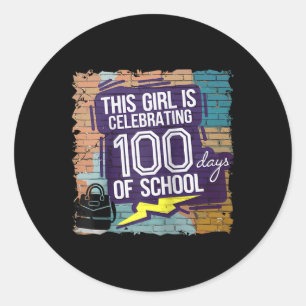 100th Day Funny Outfit For Girls 100 Days Of Schoo Classic Round Sticker