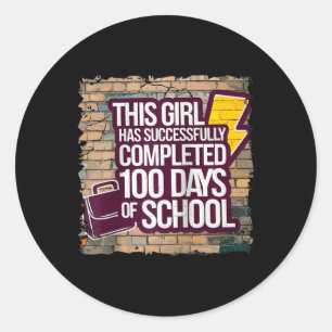 100th Day Funny Outfit Girls & Student 100 Day Classic Round Sticker